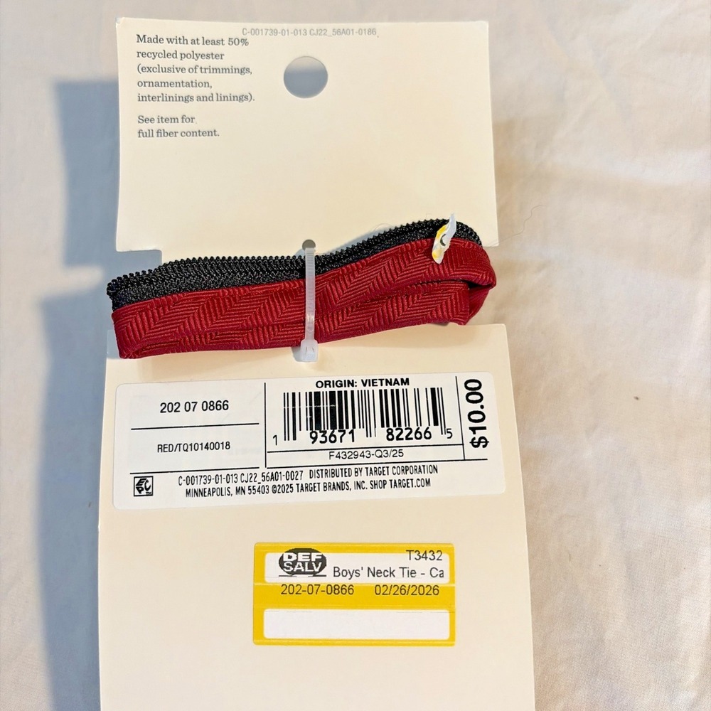Cat & Jack Zipper Tie In Red - 14 Inches - Picture 3 of 3